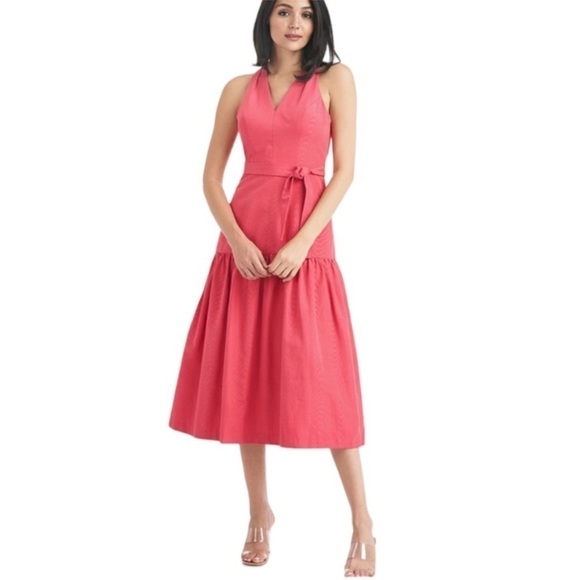 Kay Unger Paige Midi Dress Pink Sash Belt - Picture 1 of 9